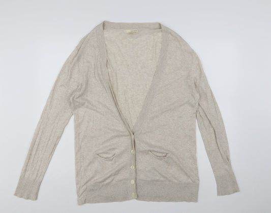 DKNY Jeans Women's Beige V-Neck Cotton Long Sleeve Cardigan L