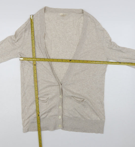 DKNY Jeans Women's Beige V-Neck Cotton Long Sleeve Cardigan L