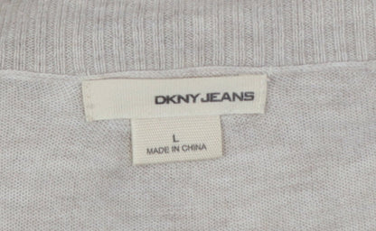 DKNY Jeans Women's Beige V-Neck Cotton Long Sleeve Cardigan L