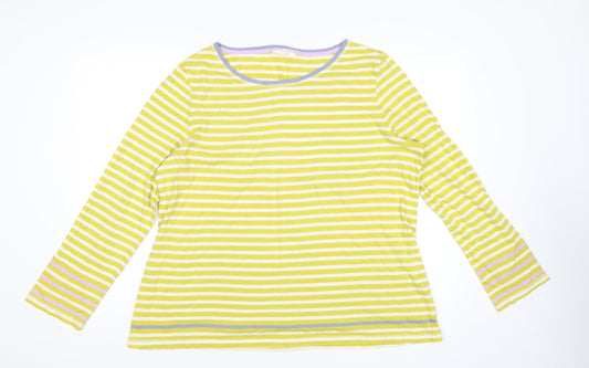 White Stuff Women Yellow Striped Long Sleeve Cotton T-Shirt UK 18