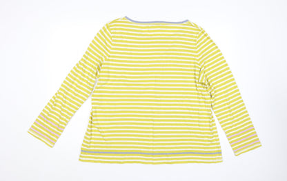 White Stuff Women Yellow Striped Long Sleeve Cotton T-Shirt UK 18