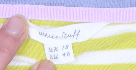 White Stuff Women Yellow Striped Long Sleeve Cotton T-Shirt UK 18