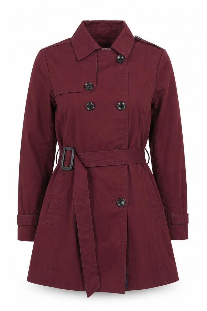 Stradivarius Women's Red Cotton Trench Coat L Belted Classic