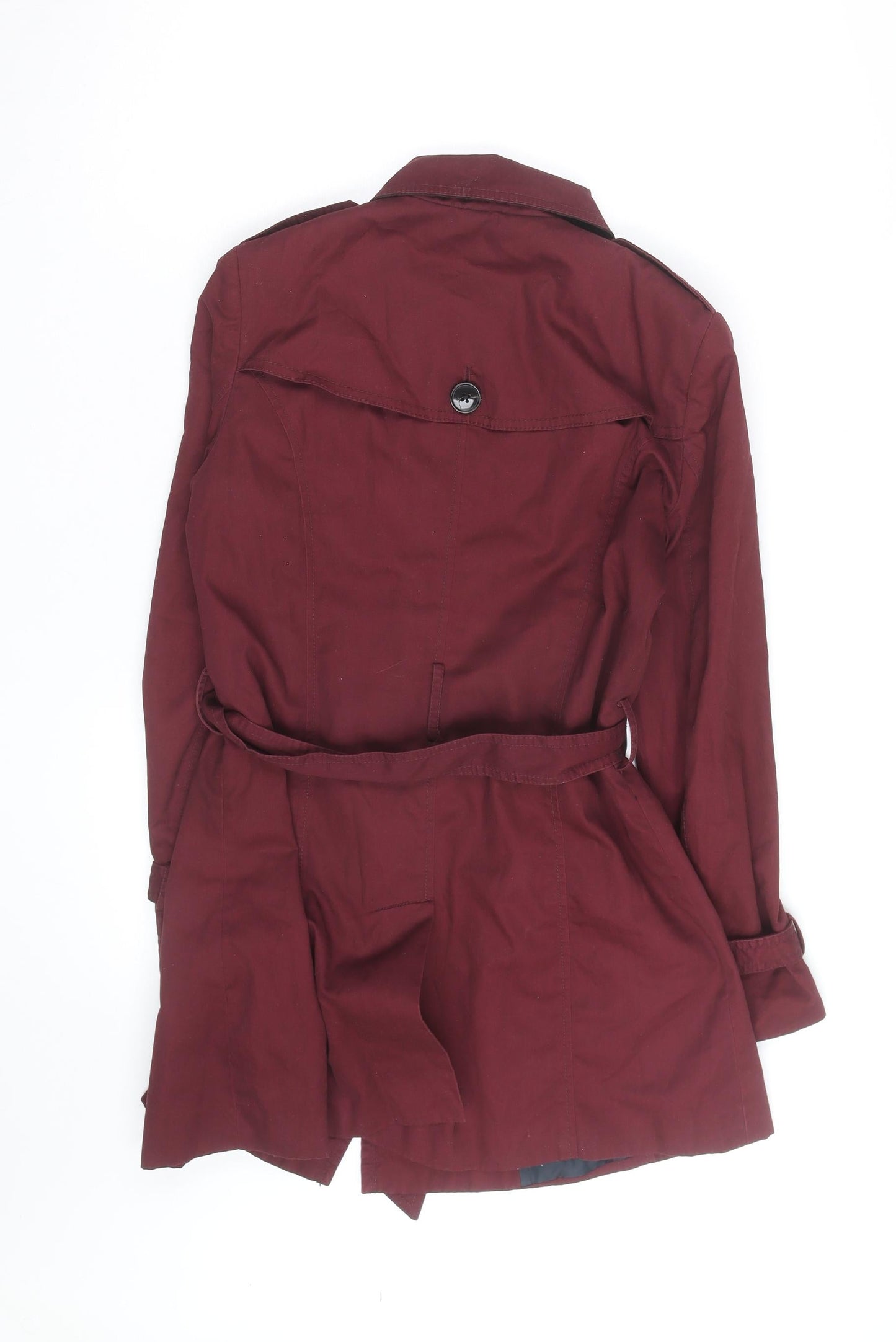 Stradivarius Women's Red Cotton Trench Coat L Belted Classic