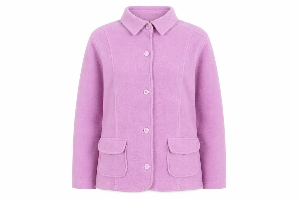 Cotton Traders Women Pink Fleece Cardigan Size 10 Collared Long Sleeve