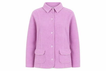 Cotton Traders Women Pink Fleece Cardigan Size 10 Collared Long Sleeve