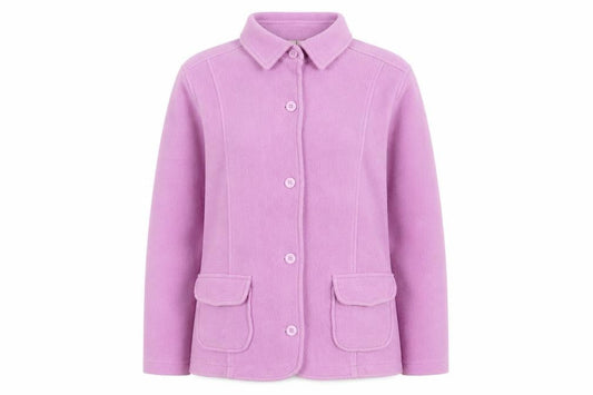 Cotton Traders Women Pink Fleece Cardigan Size 10 Collared Long Sleeve