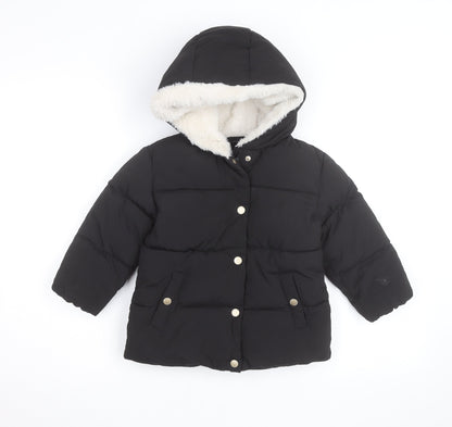 Mango Girls Black Hooded Puffer Jacket 3-4 Years Winter Quilted Coat