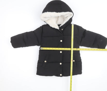 Mango Girls Black Hooded Puffer Jacket 3-4 Years Winter Quilted Coat