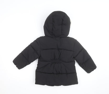 Mango Girls Black Hooded Puffer Jacket 3-4 Years Winter Quilted Coat