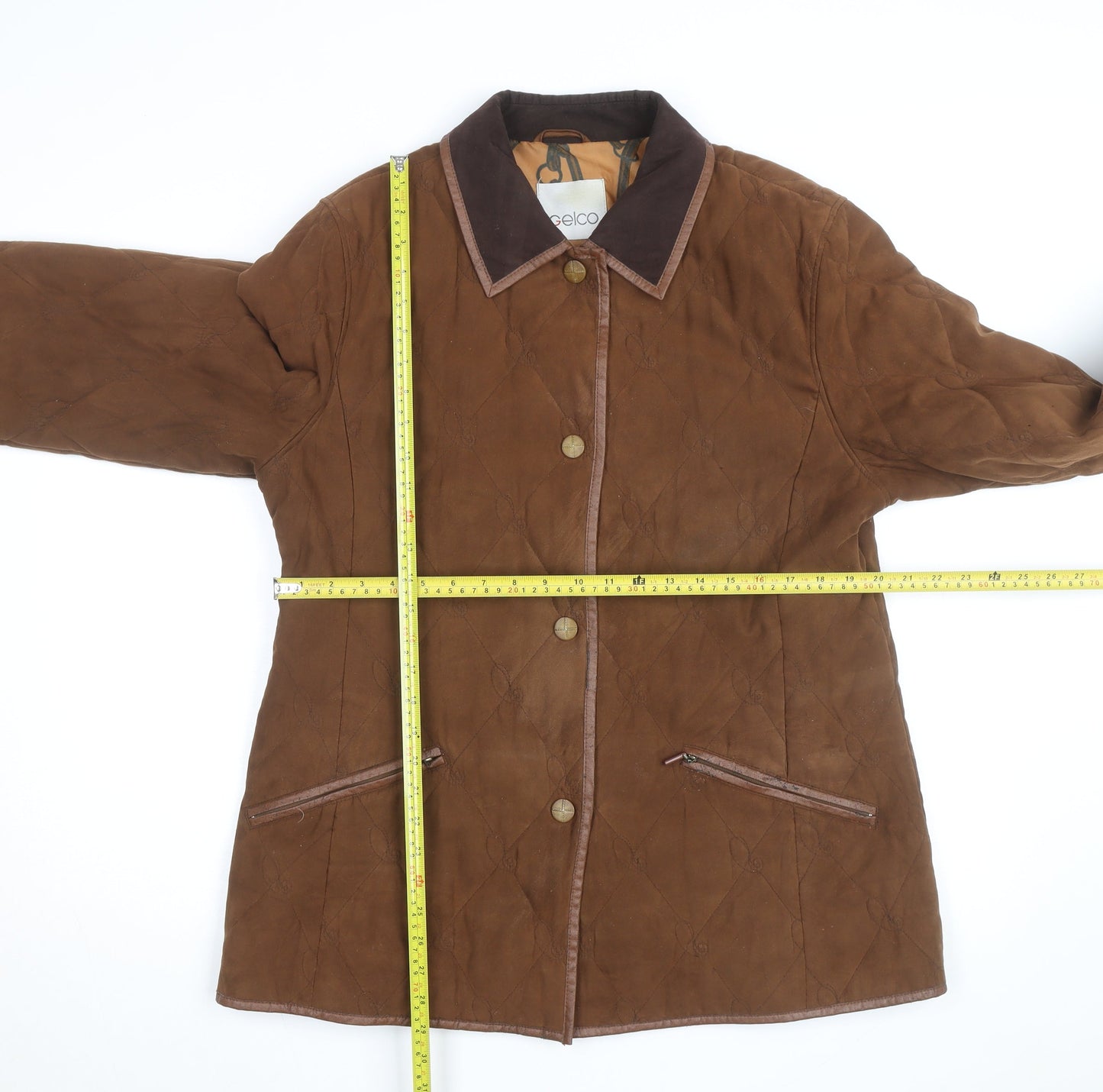 Gelco Men's Brown Quilted Mid-Length Coat Lined Casual Jacket Size L