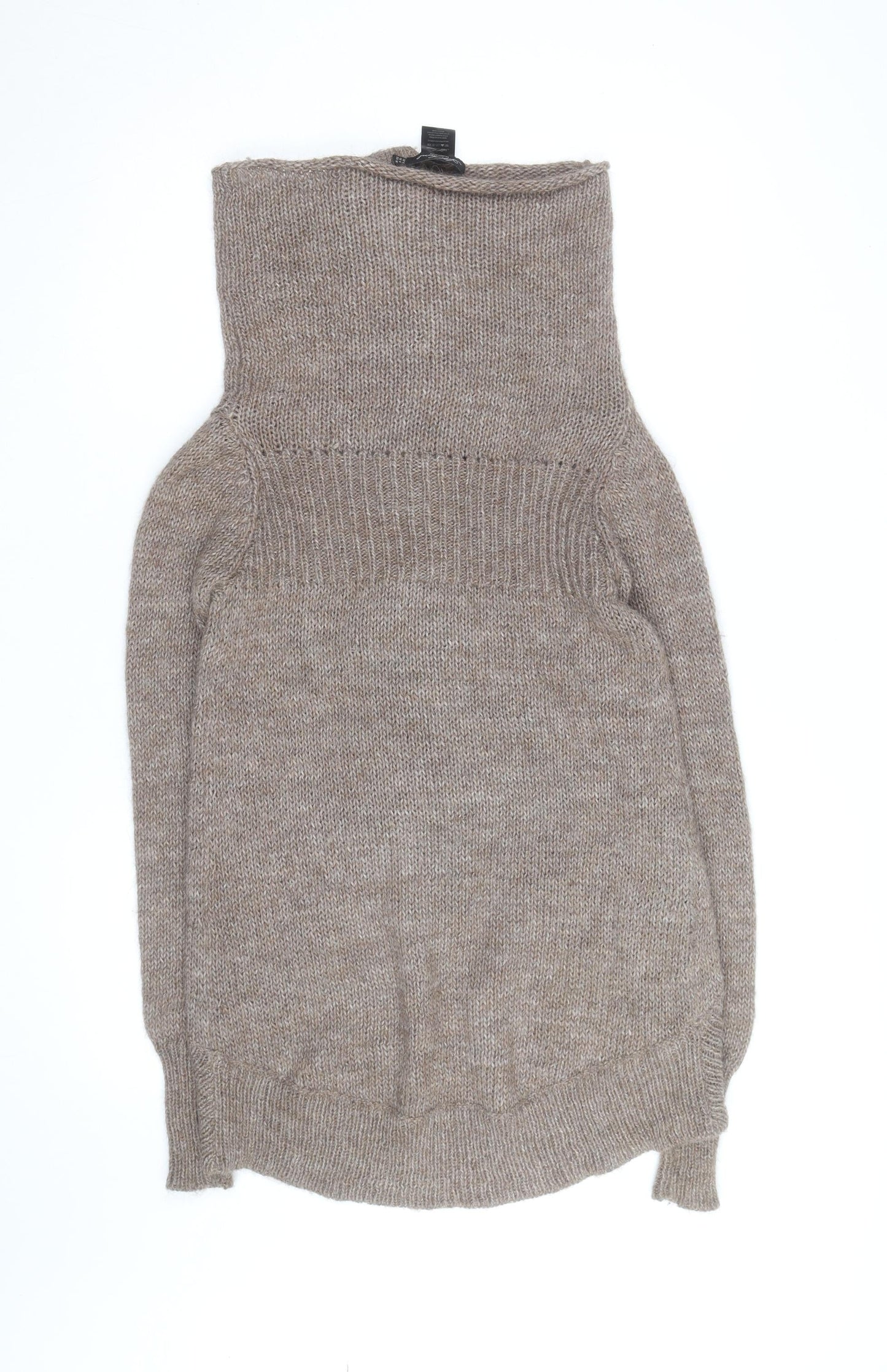 AllSaints Women Beige Chunky Roll Neck Wool Blend Cardigan M