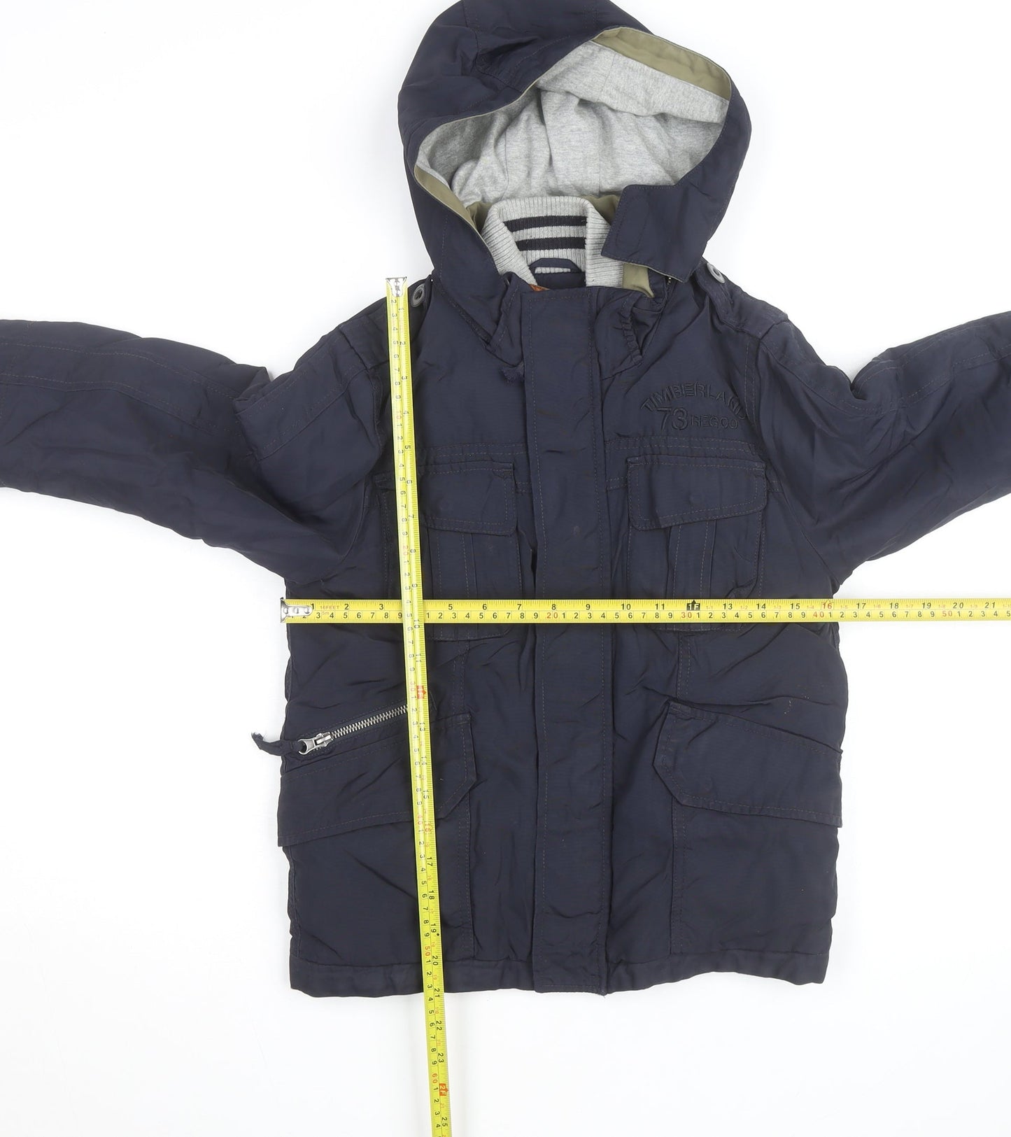 Timberland Boys Blue Hooded Parka Coat 8 Years Waterproof Winter Jacket