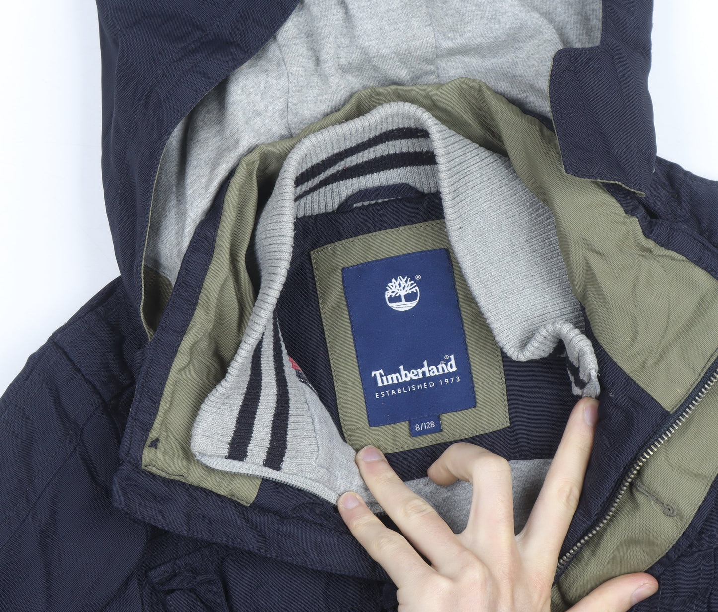 Timberland Boys Blue Hooded Parka Coat 8 Years Waterproof Winter Jacket