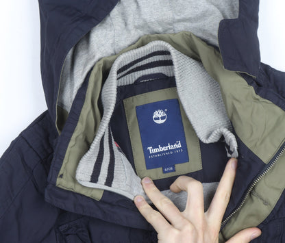 Timberland Boys Blue Hooded Parka Coat 8 Years Waterproof Winter Jacket
