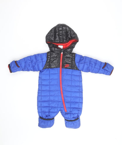 Nike Unisex Baby Blue Puffer Snowsuit 0-3 Months Hooded Winter Suit