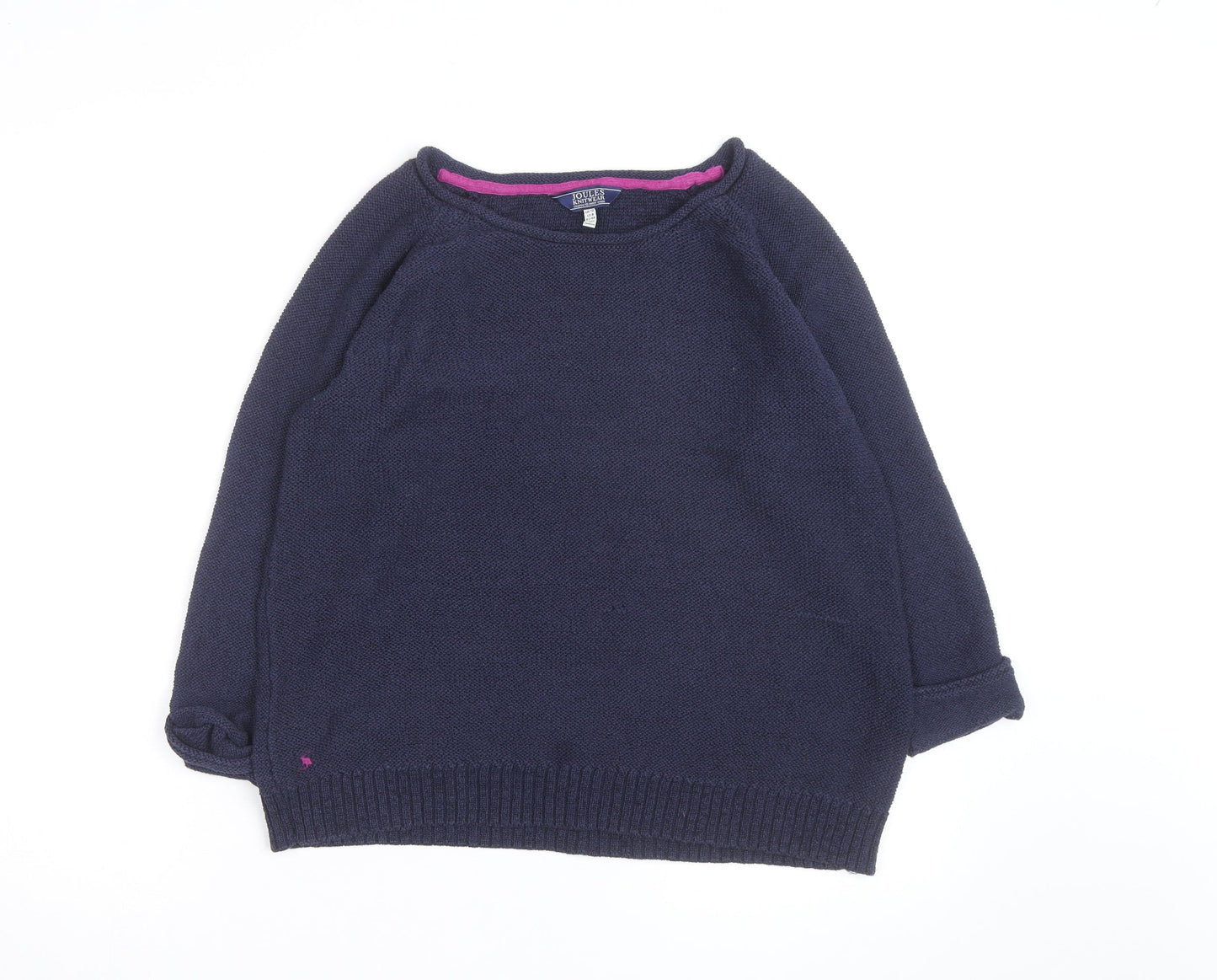 Joules Women's Blue Cotton Crew Neck Knit Jumper Size 12