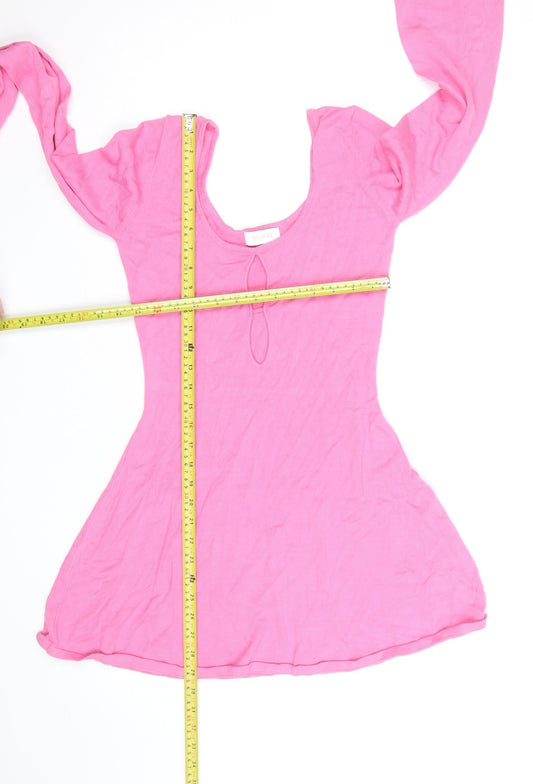 Meshki Women Pink Fit & Flare Knit Dress Size S Casual Party