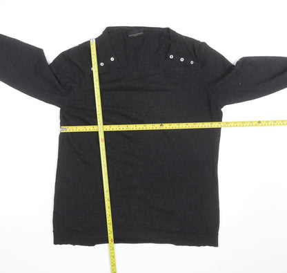 The White Company Women’s Black Wool Button Shoulder Jumper Size L