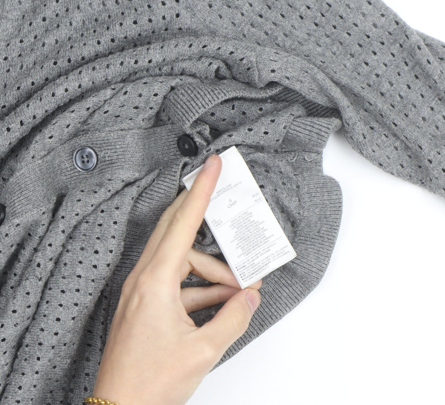 Gap Women Grey Open Knit Button Cardigan Size S