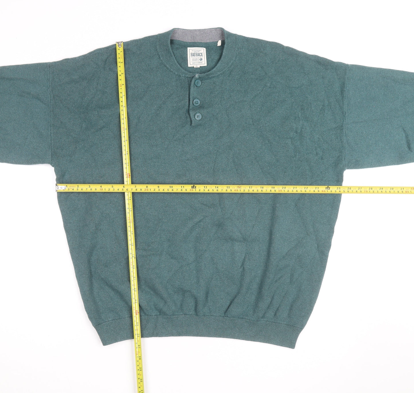 FatFace Men's Green Cotton Cashmere Henley Jumper XL