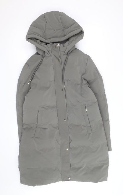 ZARA Men Grey Long Puffer Coat Hooded Lined Winter Size L
