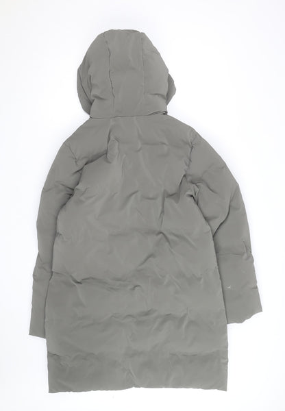 ZARA Men Grey Long Puffer Coat Hooded Lined Winter Size L