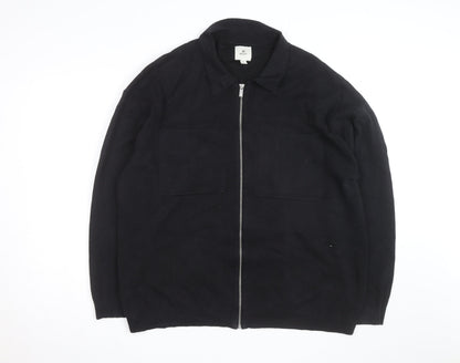 Next Men’s Black 2XL Full Zip Collared Cotton Jumper