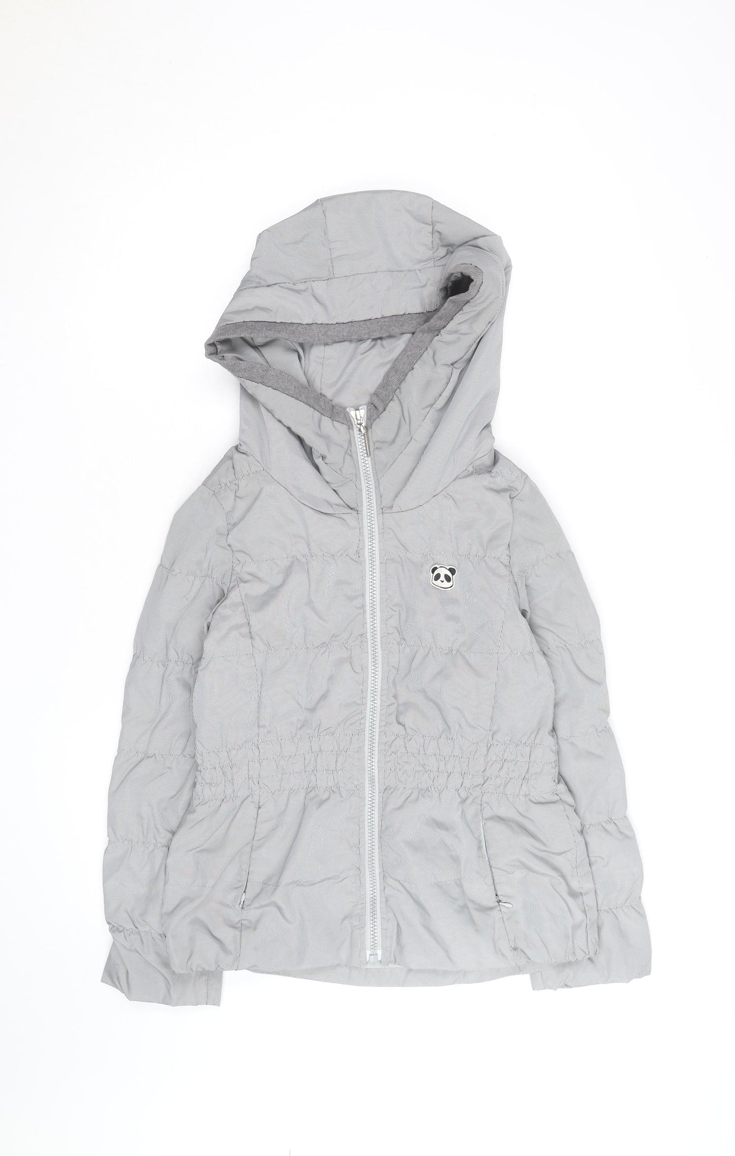 YESGODA Women's Grey Check Hooded Puffer Jacket Size M