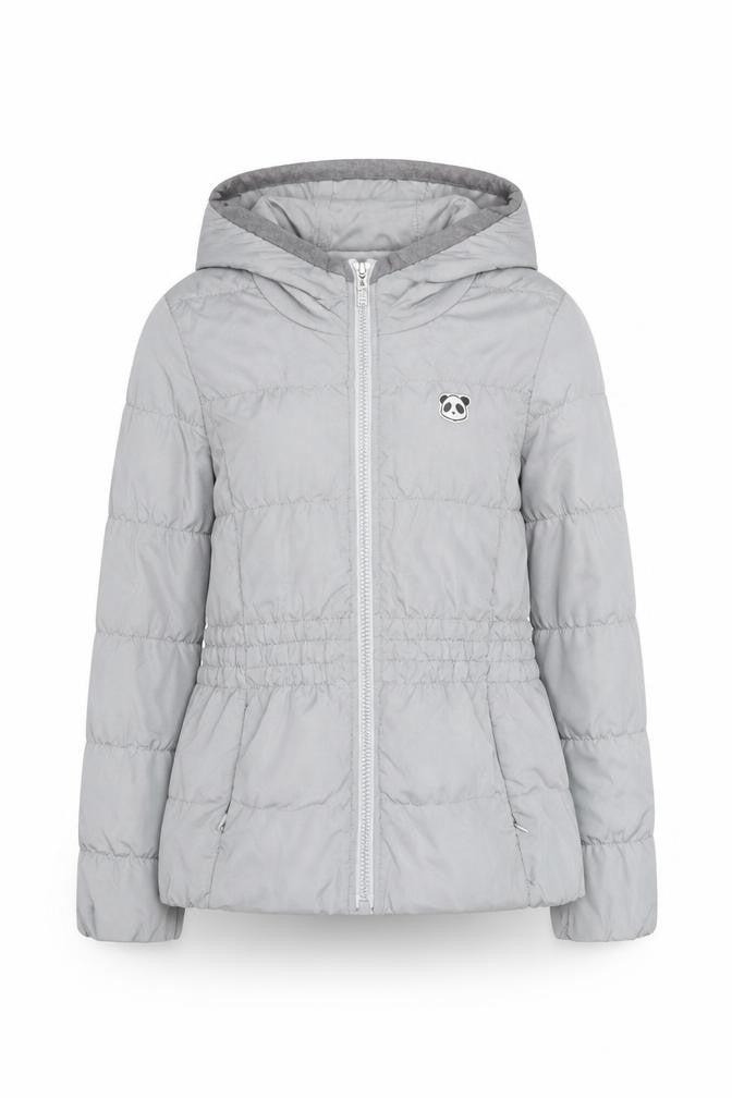 YESGODA Women's Grey Check Hooded Puffer Jacket Size M