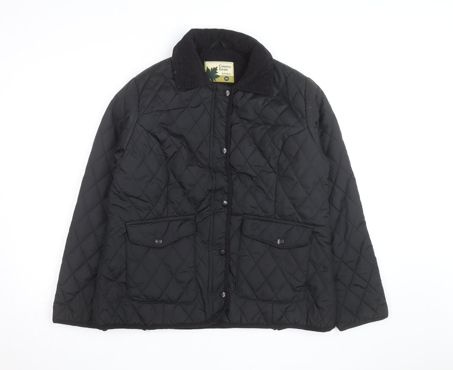 Country Estate Women's Black Quilted Mid-Length Jacket Size 18