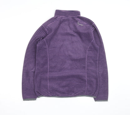 TOG24 Women Purple Striped Fleece Half Zip Pullover Sweatshirt Size 10-12