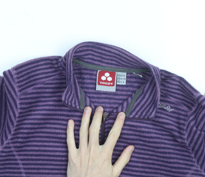 TOG24 Women Purple Striped Fleece Half Zip Pullover Sweatshirt Size 10-12