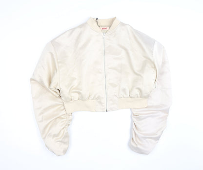 MISSPAP Womens Beige Cropped Bomber Jacket Size 12