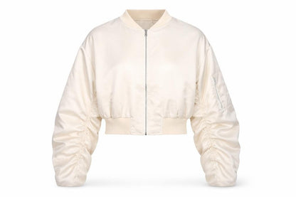 MISSPAP Womens Beige Cropped Bomber Jacket Size 12