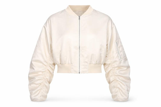 MISSPAP Womens Beige Cropped Bomber Jacket Size 12
