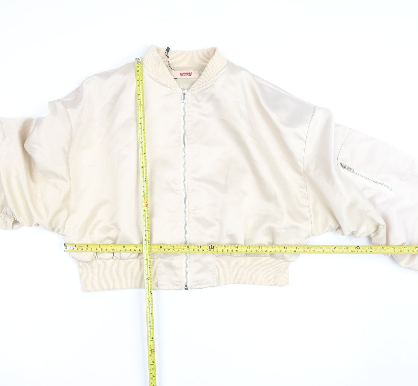 MISSPAP Womens Beige Cropped Bomber Jacket Size 12