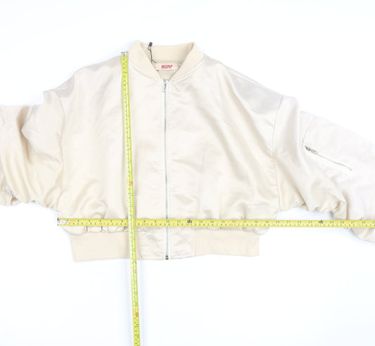MISSPAP Womens Beige Cropped Bomber Jacket Size 12