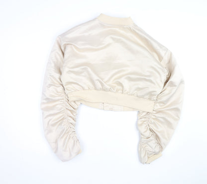 MISSPAP Womens Beige Cropped Bomber Jacket Size 12