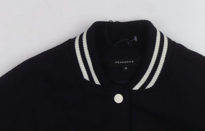 Peacocks Men's Black Varsity Jacket M Wool Blend Casual Bomber