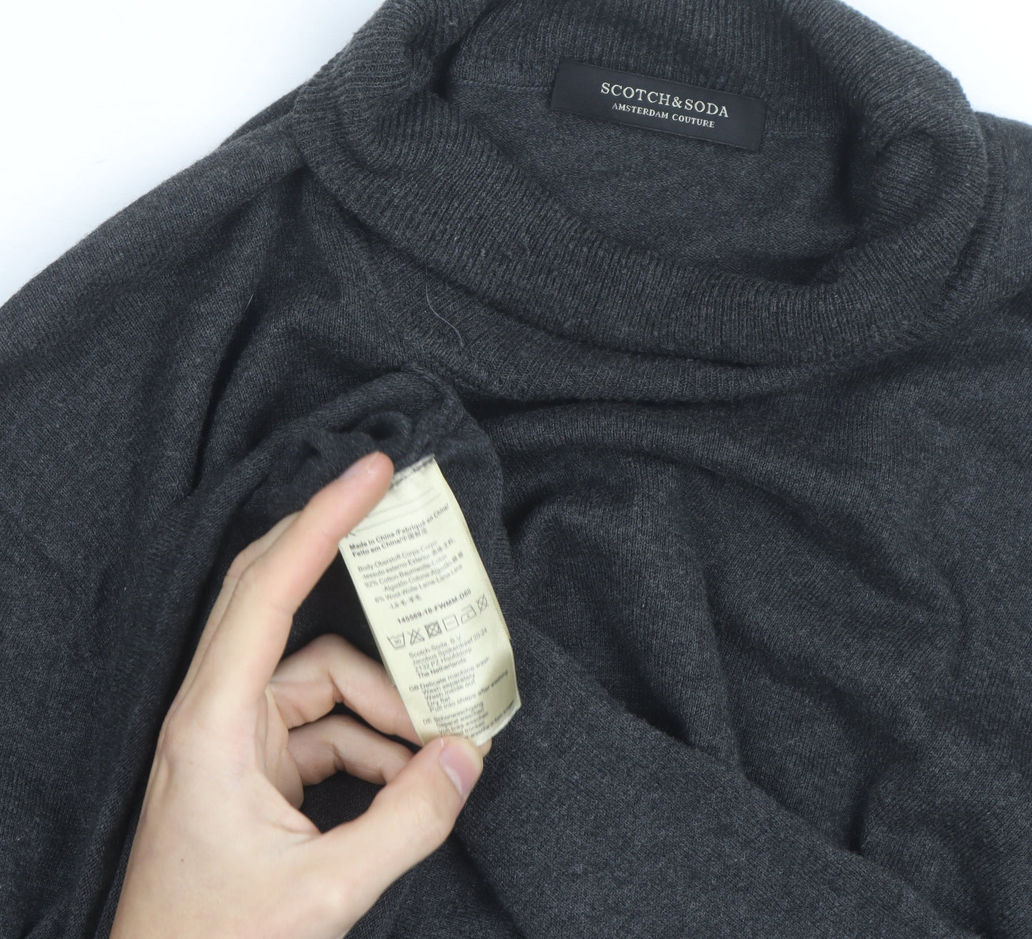 Scotch & Soda Men’s Grey Roll Neck Cotton Cashmere Jumper XL