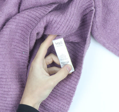 Marks and Spencer Women Purple Wool Blend Crew Neck Jumper L
