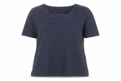 Bonmarché Women’s Blue Embroidered Scoop Neck Cotton Knit Jumper XL