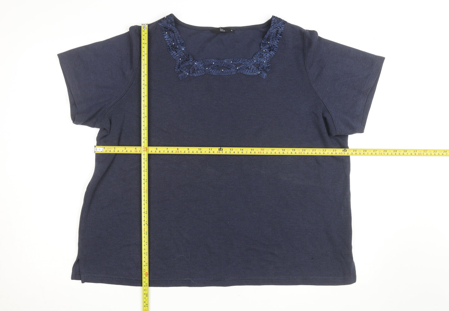 Bonmarche Women’s Blue Embroidered Scoop Neck Cotton Knit Jumper XL