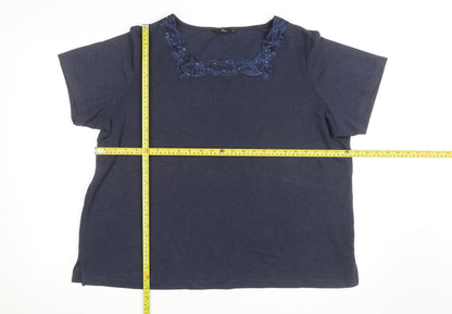 Bonmarche Women’s Blue Embroidered Scoop Neck Cotton Knit Jumper XL