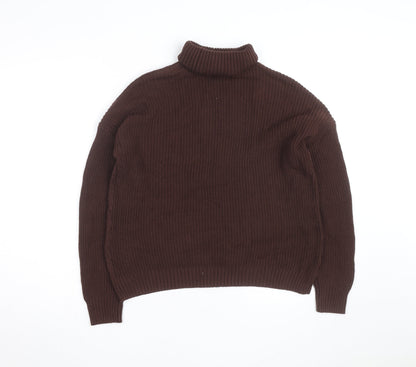 Hollister Womens Brown Cable Knit Roll Neck Jumper XS