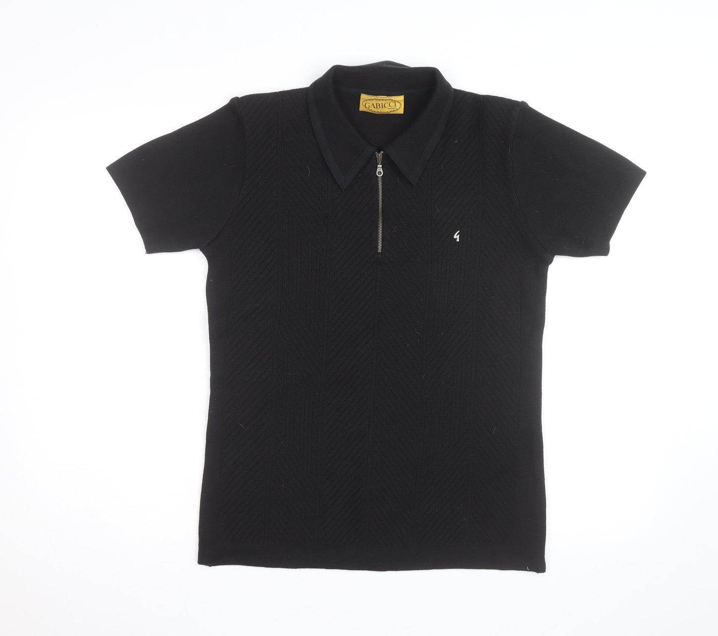Gabicci Men's Black Short Sleeve 1/2 Zip Retro Knit Polo Shirt Size S