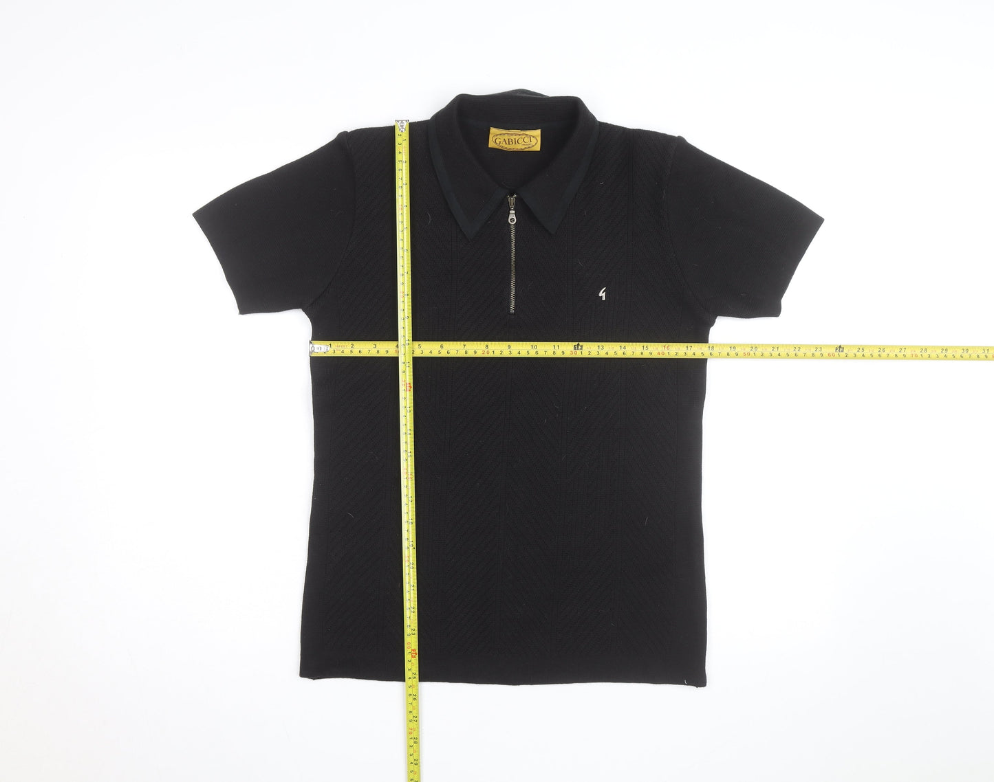 Gabicci Men's Black Short Sleeve 1/2 Zip Retro Knit Polo Shirt Size S