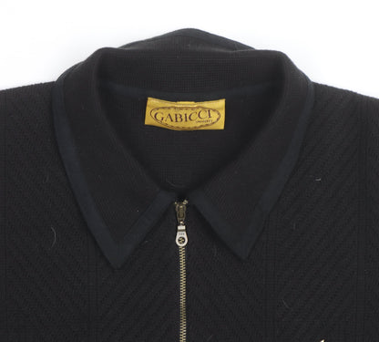 Gabicci Men's Black Short Sleeve 1/2 Zip Retro Knit Polo Shirt Size S