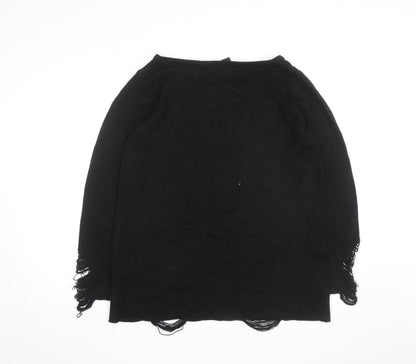 Killstar Mens Black 2XL Gothic Cat Graphic Distressed Knit Jumper